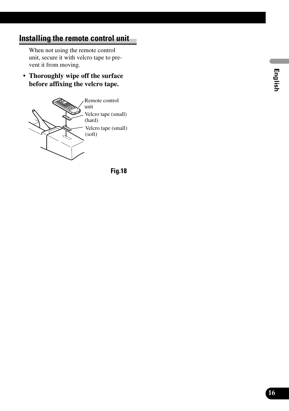 Installing the remote control unit | Pioneer AVH-P7550DVD User Manual | Page 17 / 52