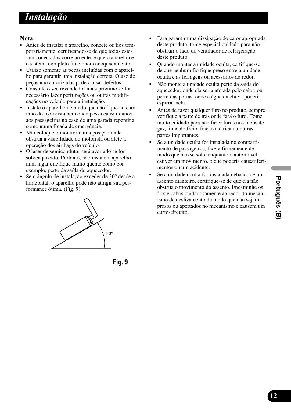 Instalação | Pioneer AVH-P7550DVD User Manual | Page 45 / 52