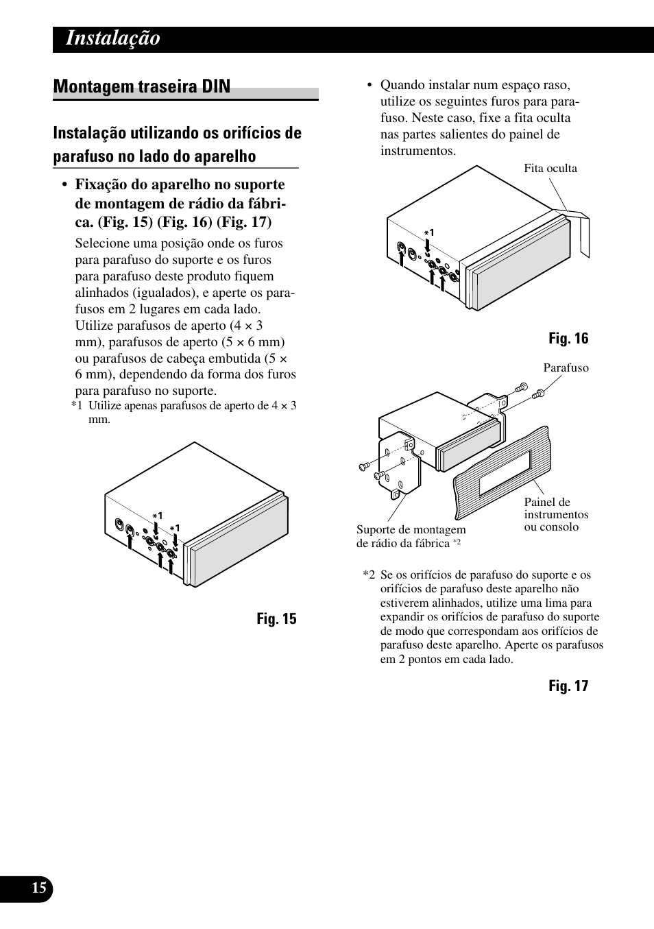 Instalação, Montagem traseira din | Pioneer AVH-P7550DVD User Manual | Page 48 / 52