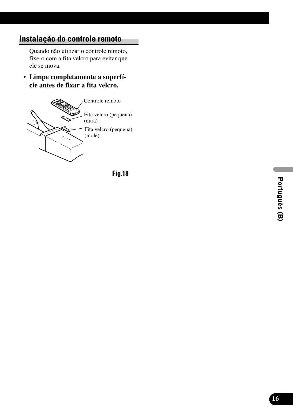 Instalação do controle remoto | Pioneer AVH-P7550DVD User Manual | Page 49 / 52