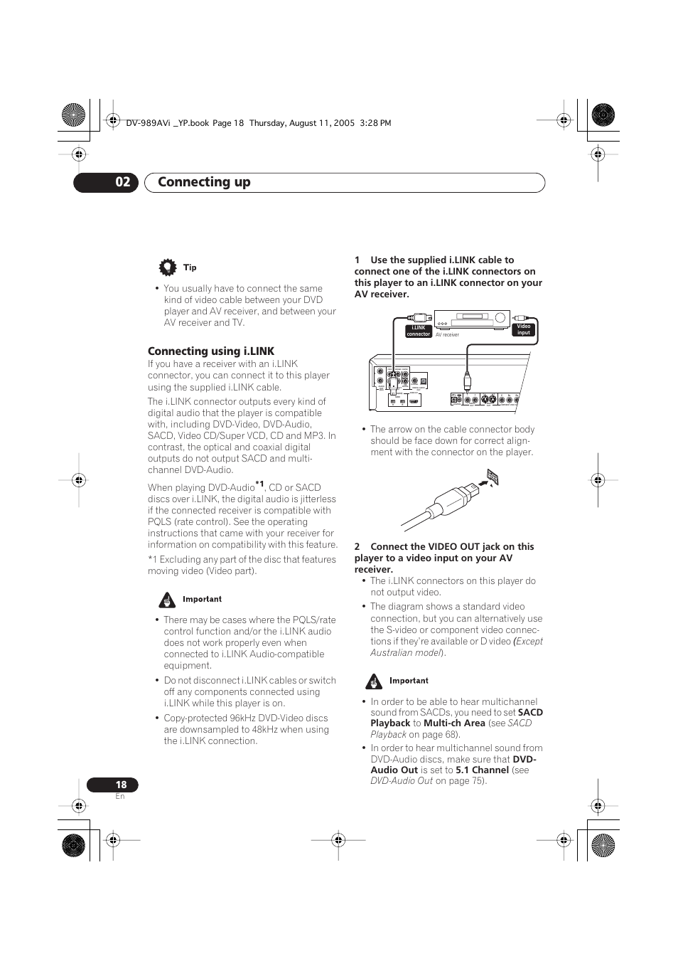 Connecting using i.link, Connecting up 02 | Pioneer DV-989AVi-G User Manual | Page 18 / 96