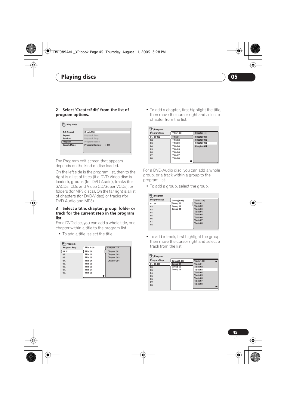 Playing discs 05 | Pioneer DV-989AVi-G User Manual | Page 45 / 96