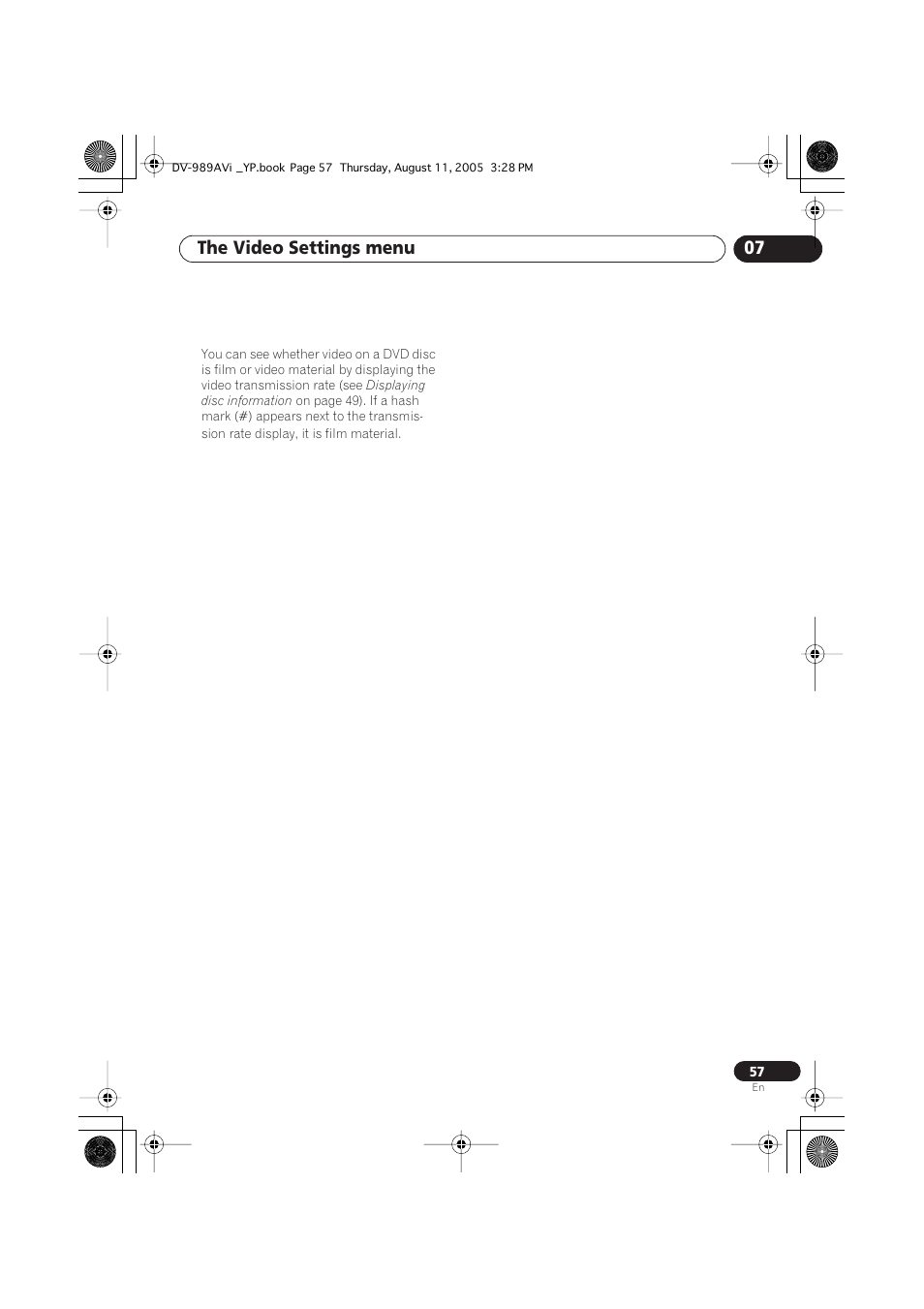 The video settings menu 07 | Pioneer DV-989AVi-G User Manual | Page 57 / 96