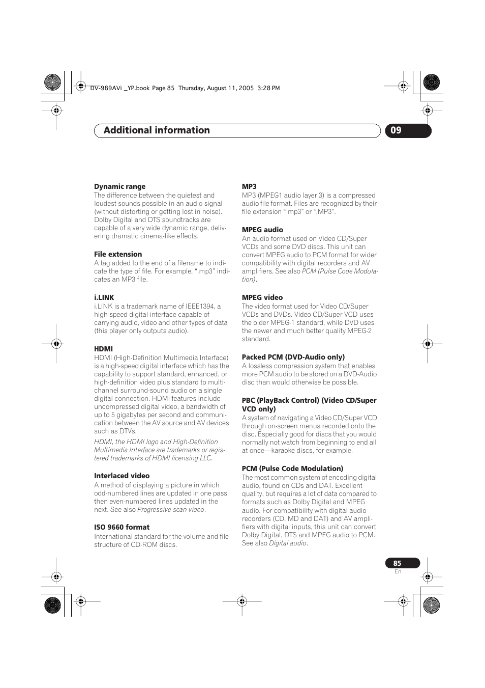 Additional information 09 | Pioneer DV-989AVi-G User Manual | Page 85 / 96