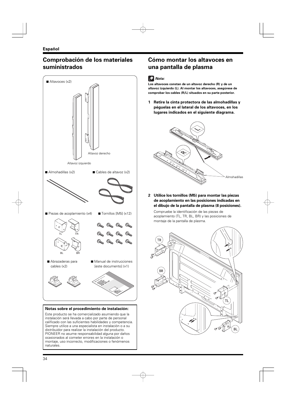 Comprobación de los materiales suministrados | Pioneer PDP-S55-LR User Manual | Page 34 / 40