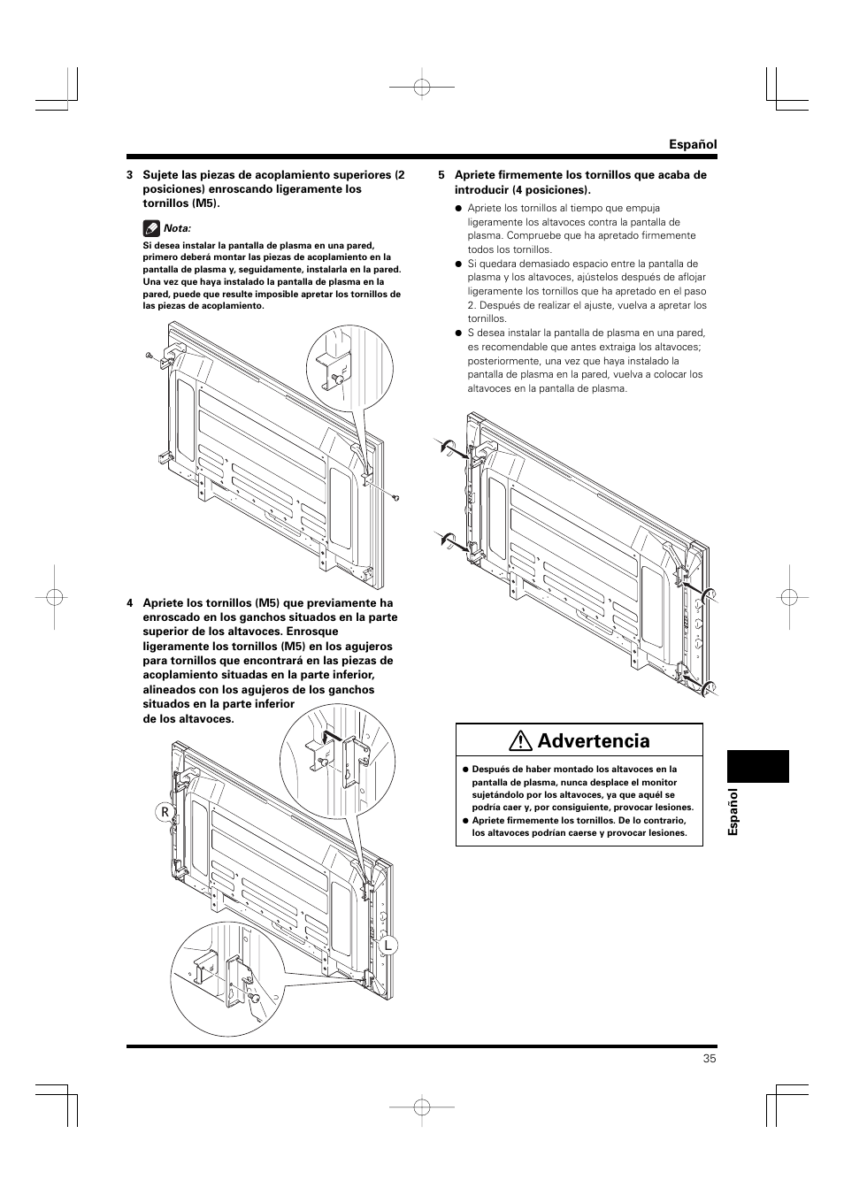 Advertencia | Pioneer PDP-S55-LR User Manual | Page 35 / 40