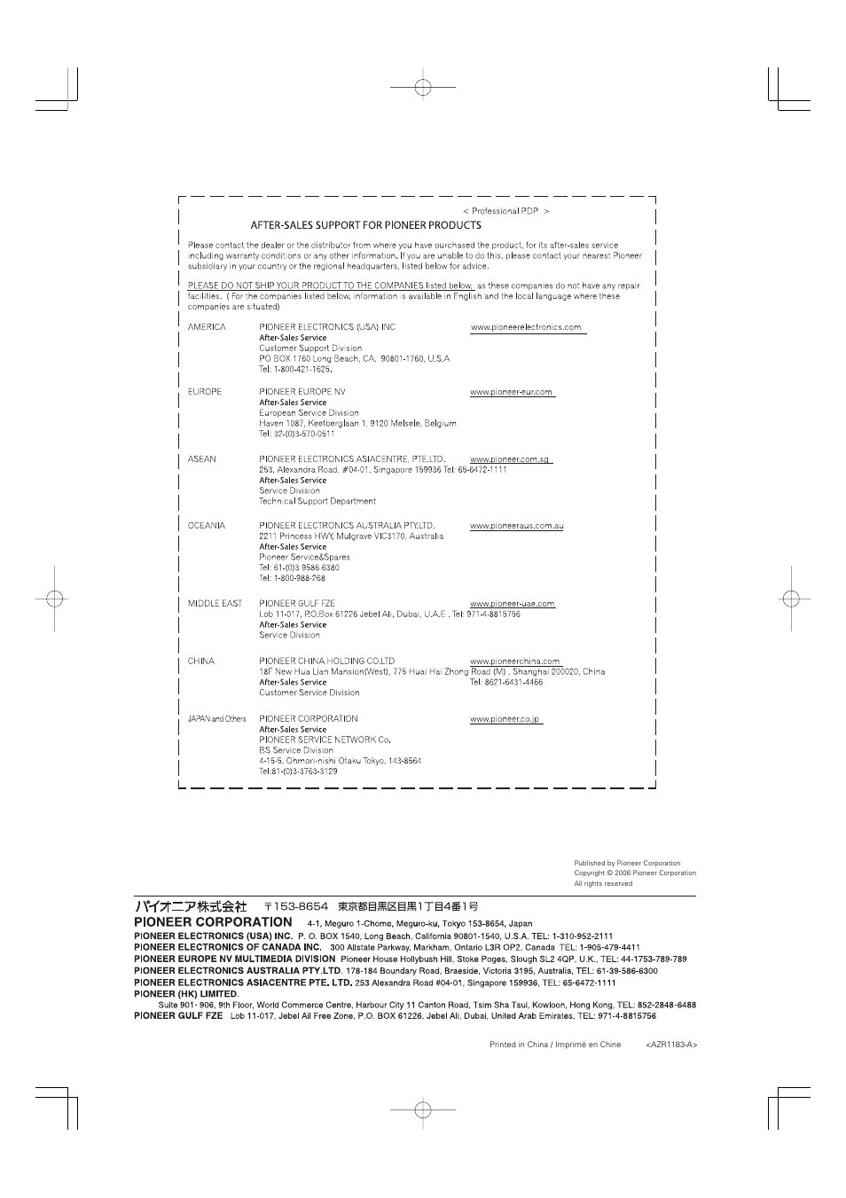 Pioneer PDP-S55-LR User Manual | Page 40 / 40