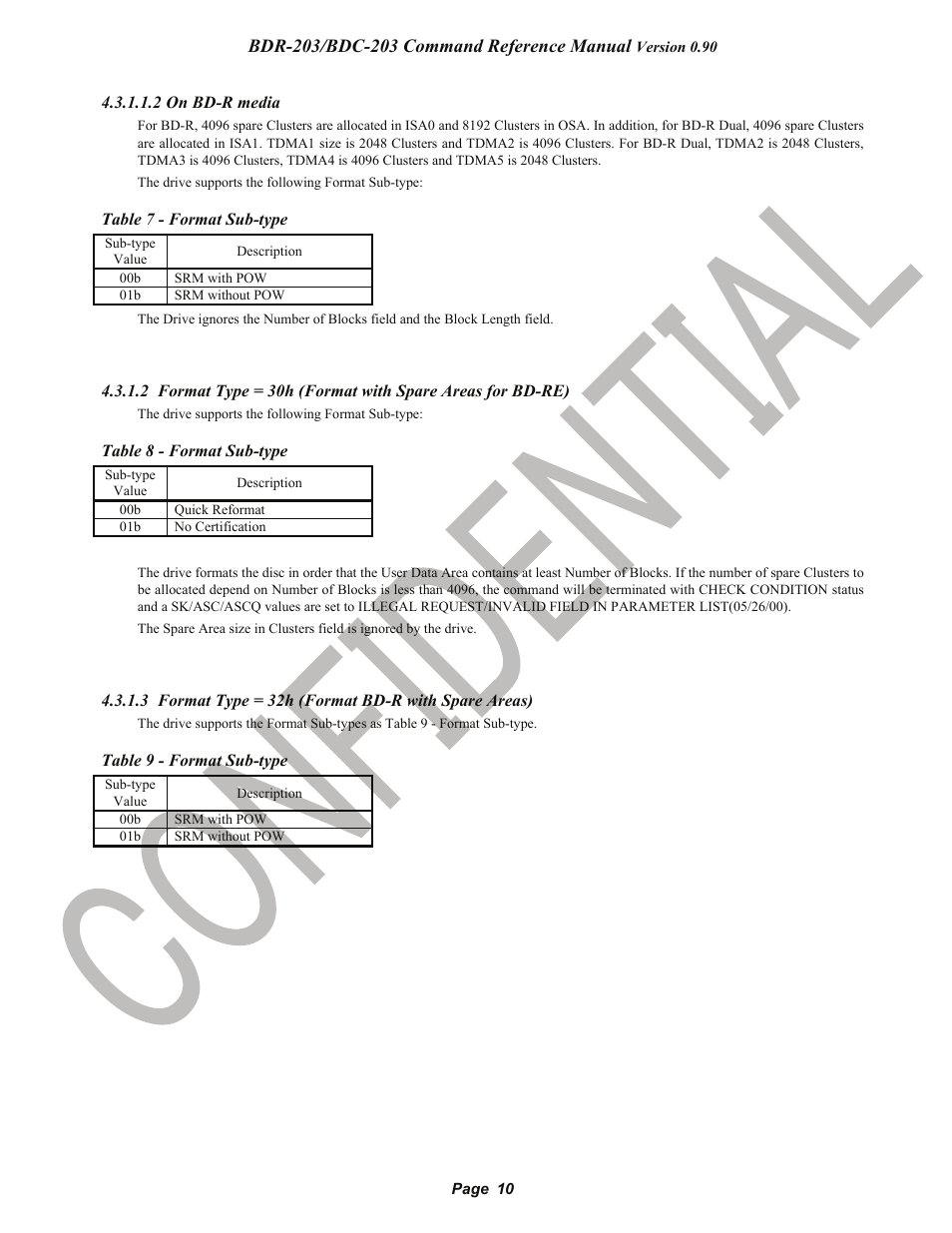 2 on bd-r media, 3 format type = 32h (format bd-r with spare areas), Pioneer confidential | Pioneer BDR-203 User Manual | Page 11 / 40