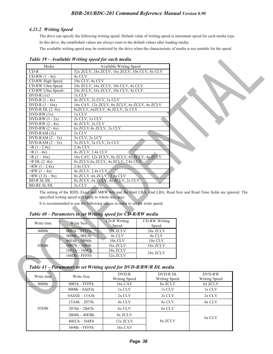 2 writing speed, Pioneer confidential | Pioneer BDR-203 User Manual | Page 39 / 40
