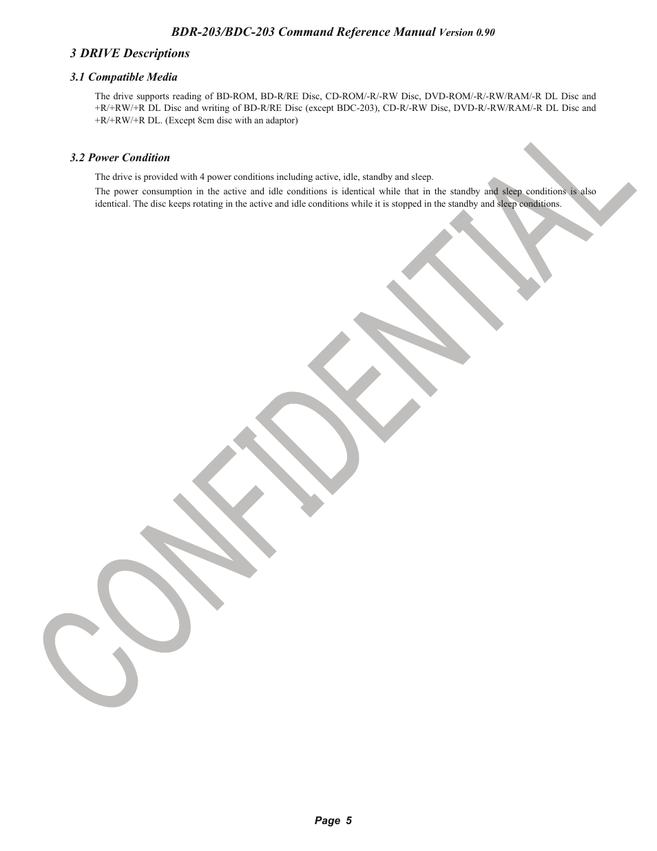 3 drive descriptions, 1 compatible media, 2 power condition | Pioneer confidential | Pioneer BDR-203 User Manual | Page 6 / 40