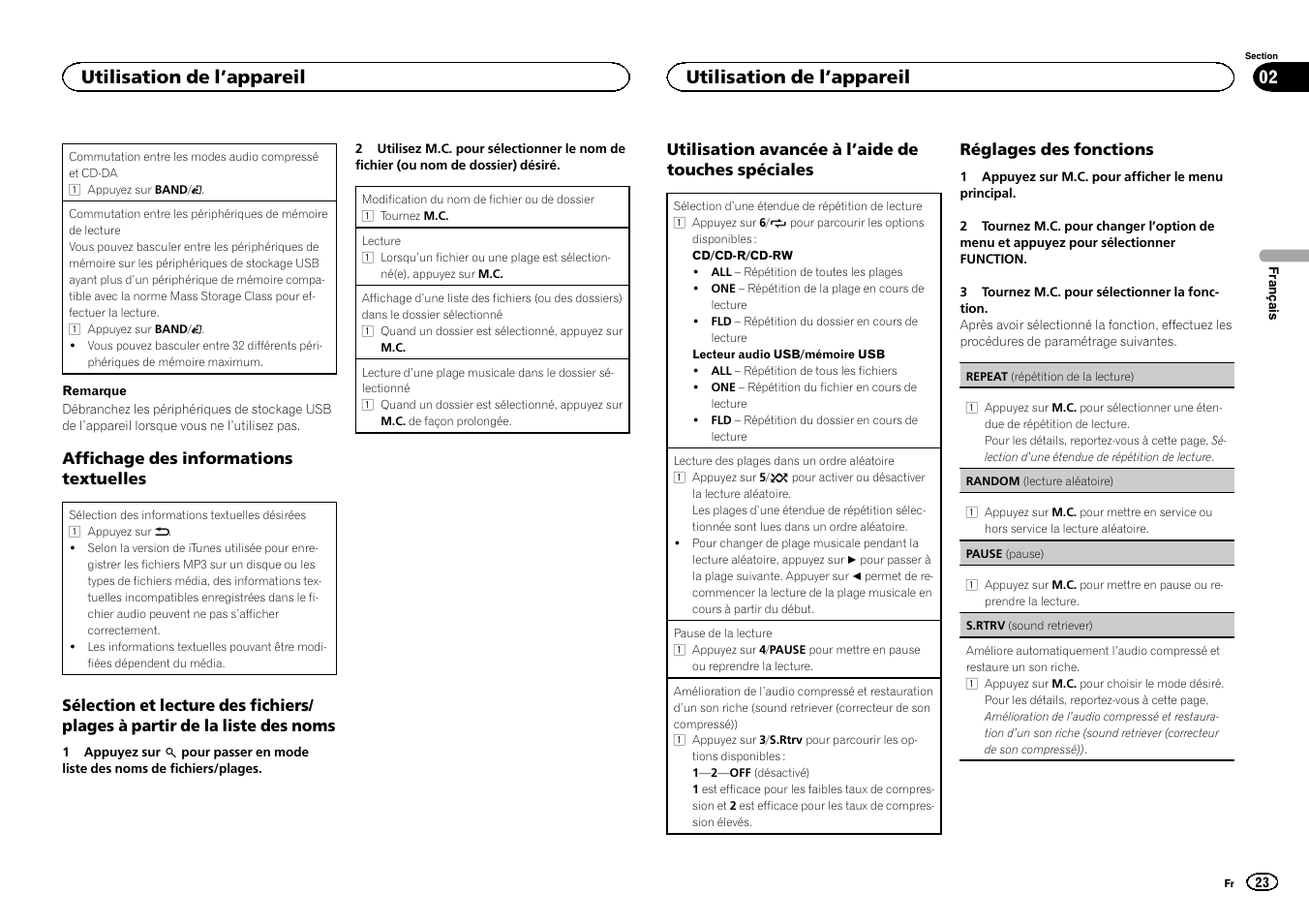 Utilisation de l ’appareil | Pioneer DEH-2400UB User Manual | Page 23 / 56