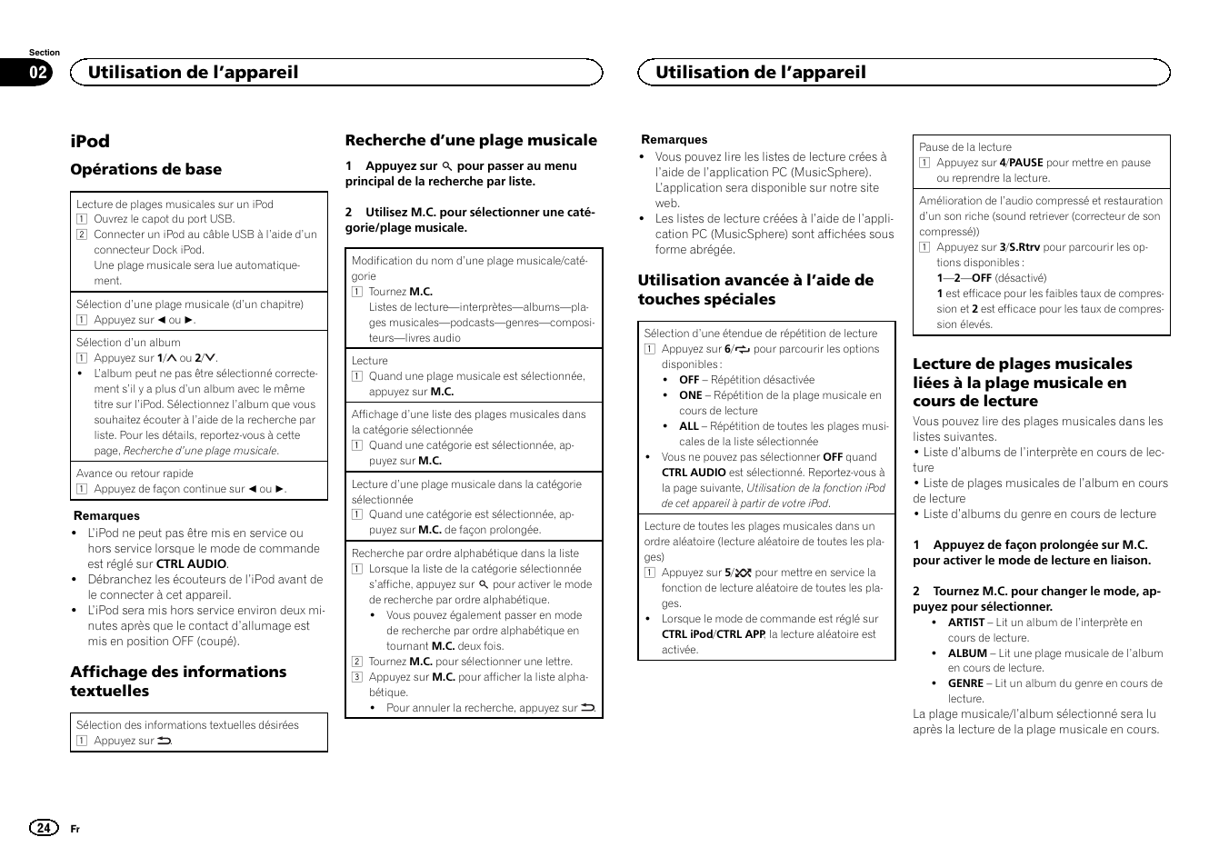 Ipod, Utilisation de l ’appareil | Pioneer DEH-2400UB User Manual | Page 24 / 56