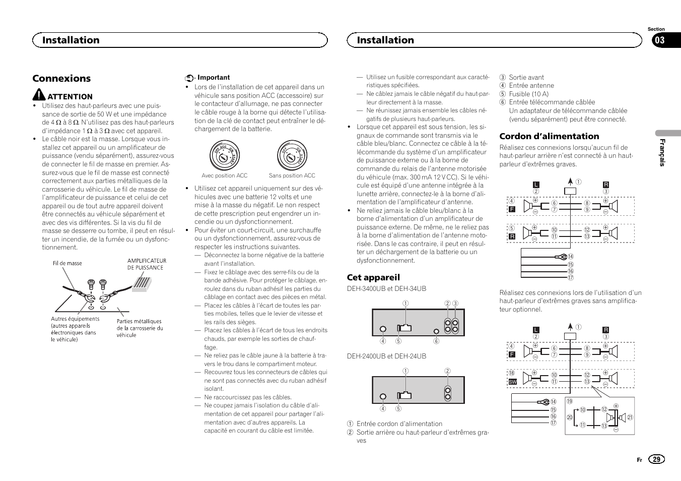 Connexions, Installation | Pioneer DEH-2400UB User Manual | Page 29 / 56