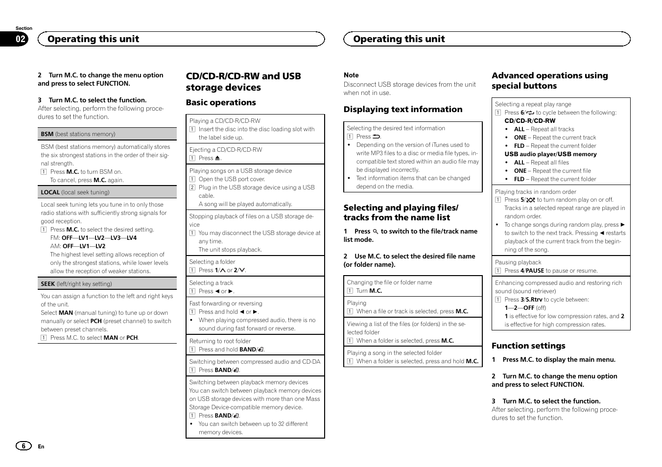 Seek (left/right, Seek, Cd/cd-r/cd-rw and usb storage devices | Operating this unit | Pioneer DEH-2400UB User Manual | Page 6 / 56