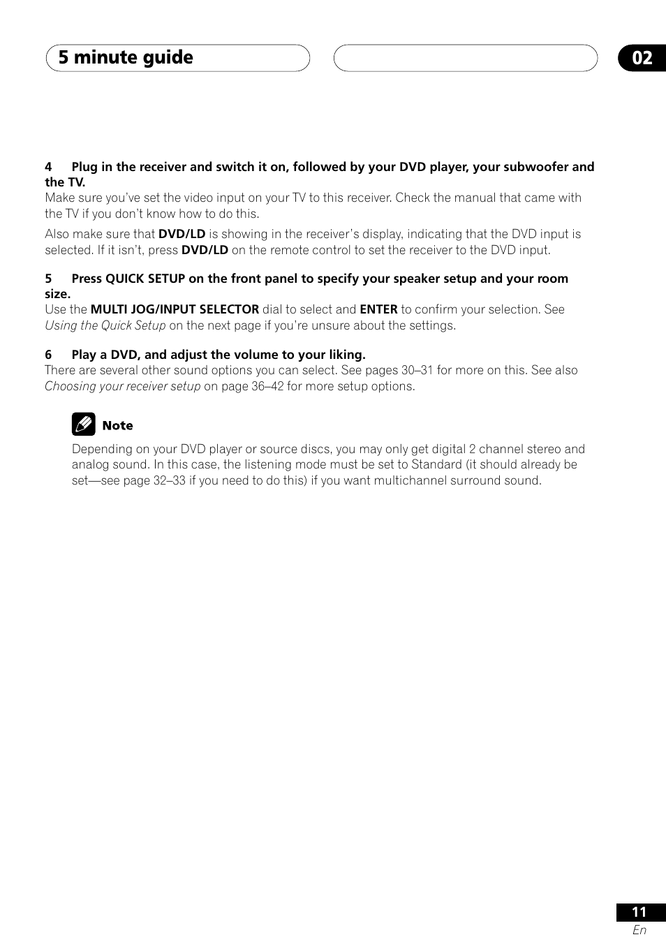 5 minute guide 02 | Pioneer VSX-41 User Manual | Page 11 / 72