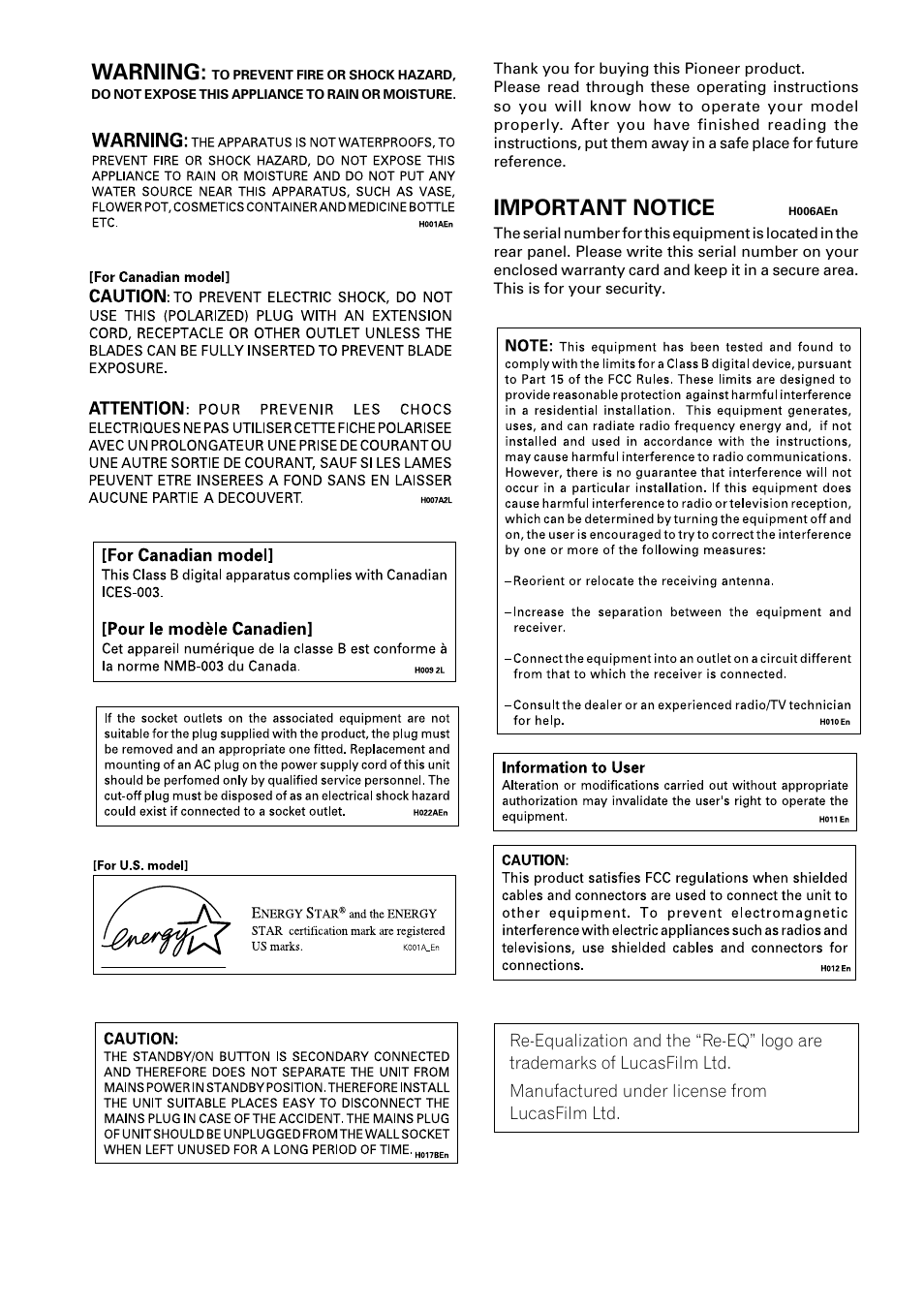 Warning, Important notice | Pioneer VSX-41 User Manual | Page 2 / 72