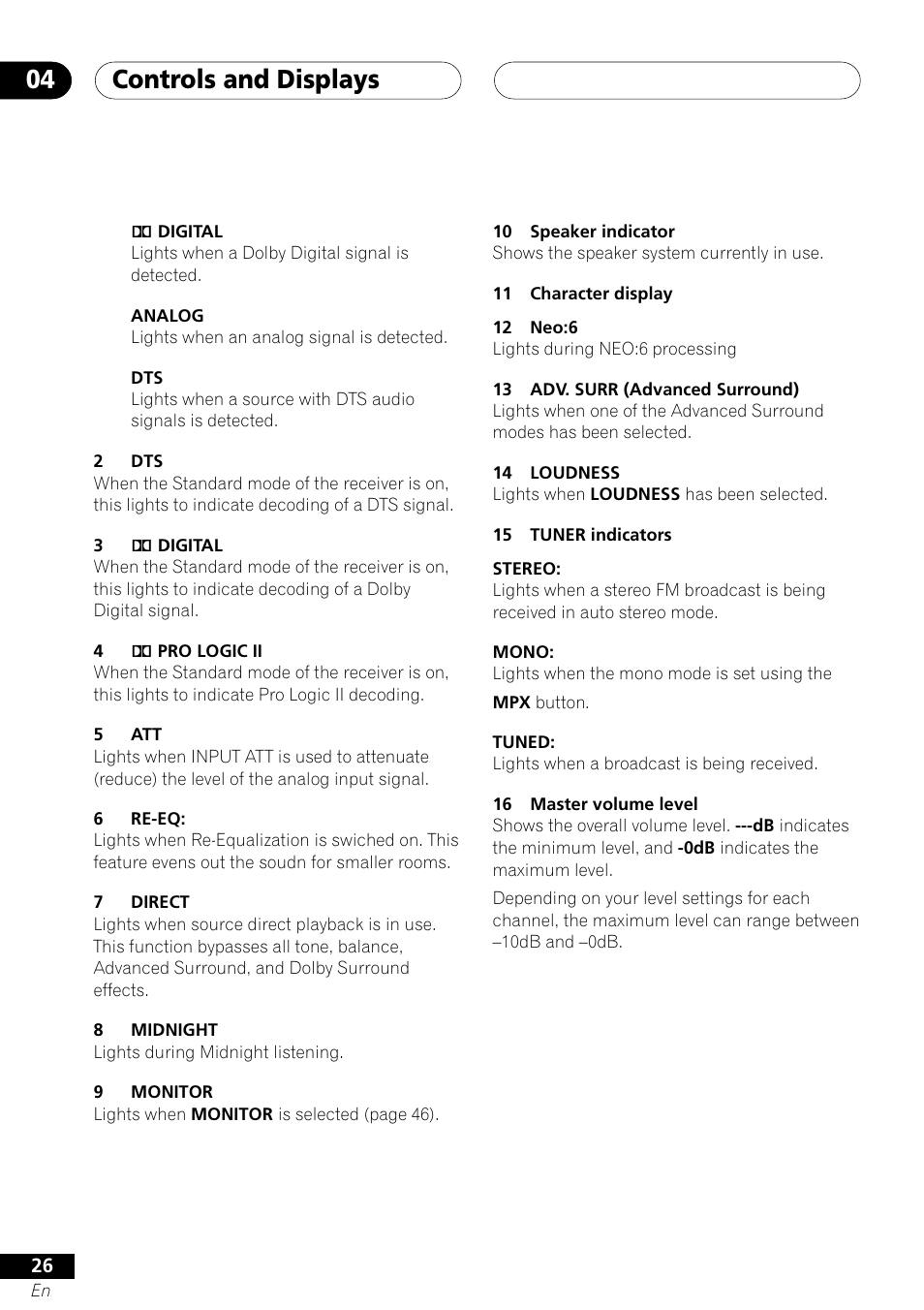 Controls and displays 04 | Pioneer VSX-41 User Manual | Page 26 / 72