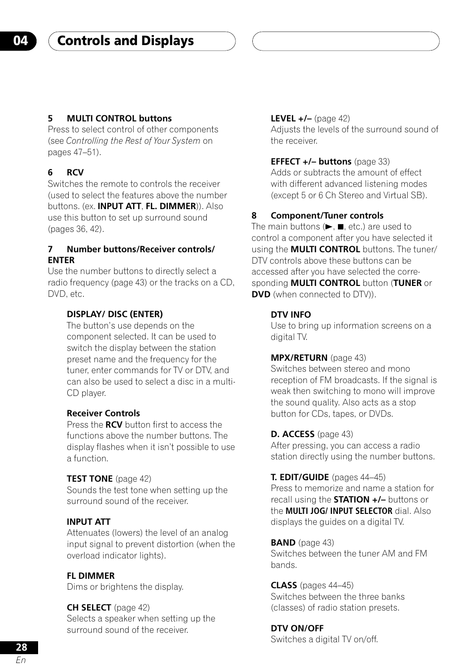 Controls and displays 04 | Pioneer VSX-41 User Manual | Page 28 / 72