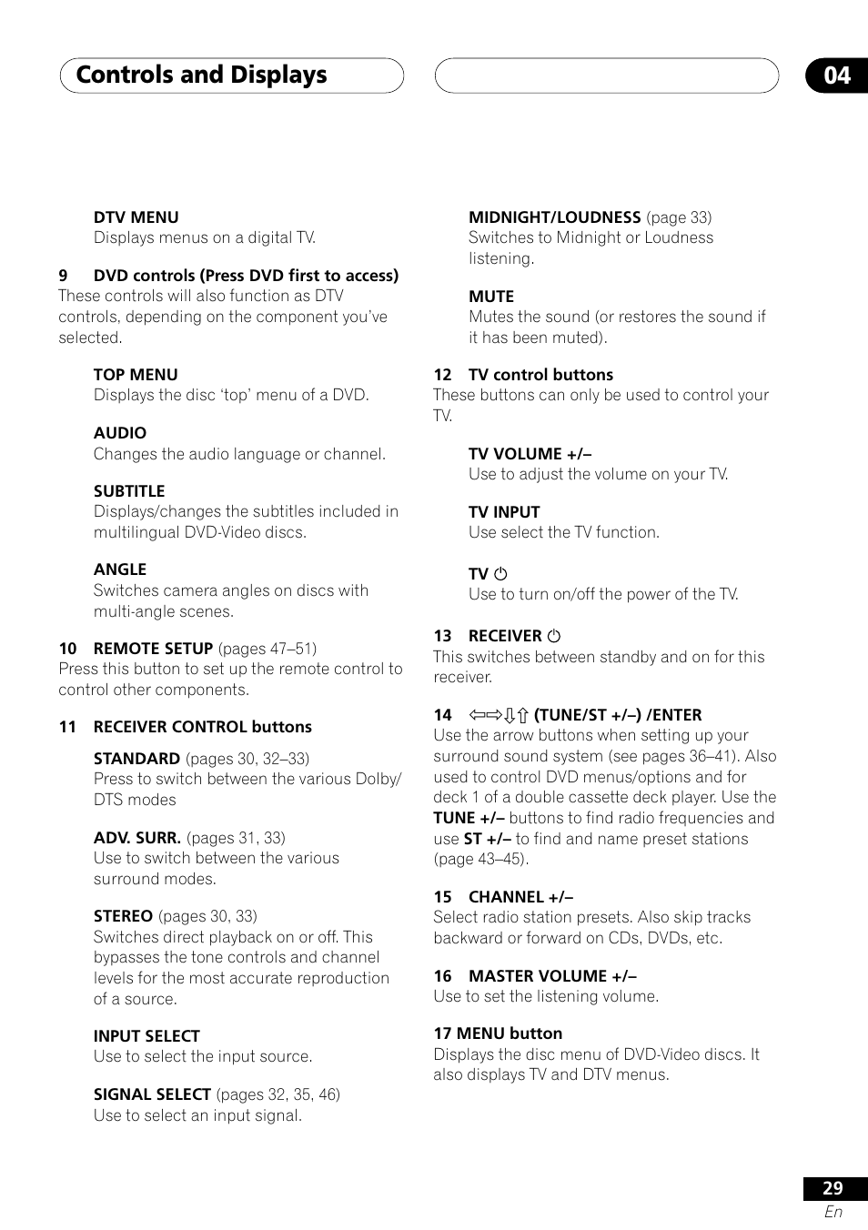 Controls and displays 04 | Pioneer VSX-41 User Manual | Page 29 / 72