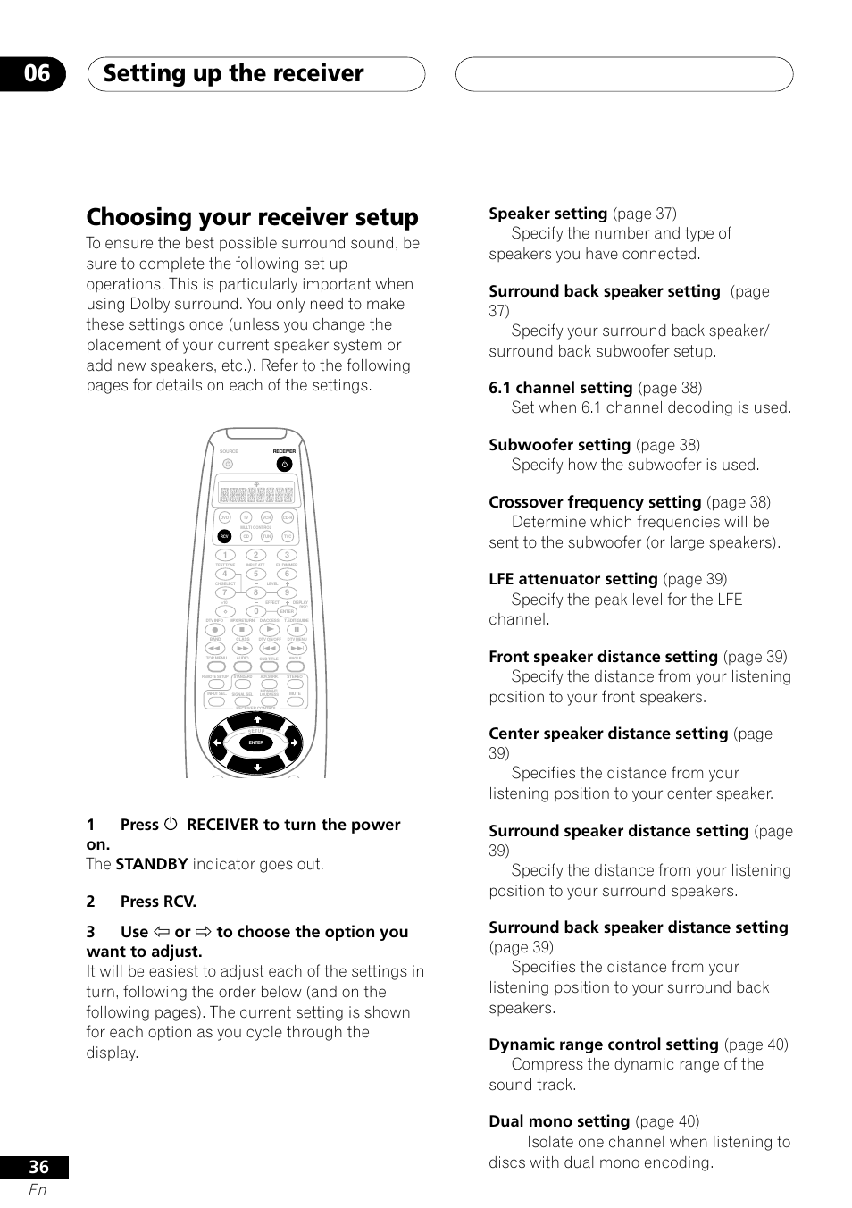 Choosing your receiver setup, Setting up the receiver 06 | Pioneer VSX-41 User Manual | Page 36 / 72