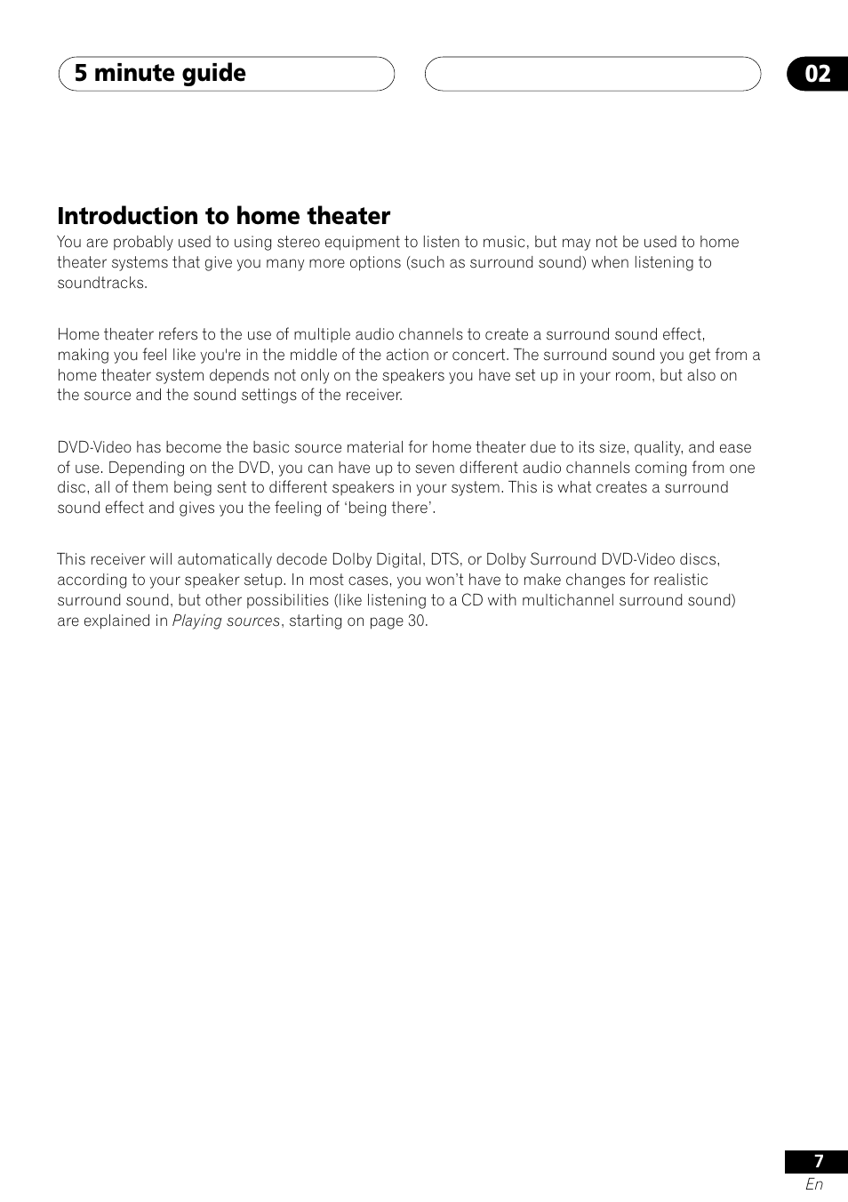Introduction to home theater, 5 minute guide 02 | Pioneer VSX-41 User Manual | Page 7 / 72