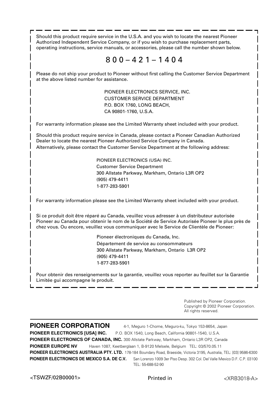Pioneer corporation | Pioneer VSX-41 User Manual | Page 72 / 72