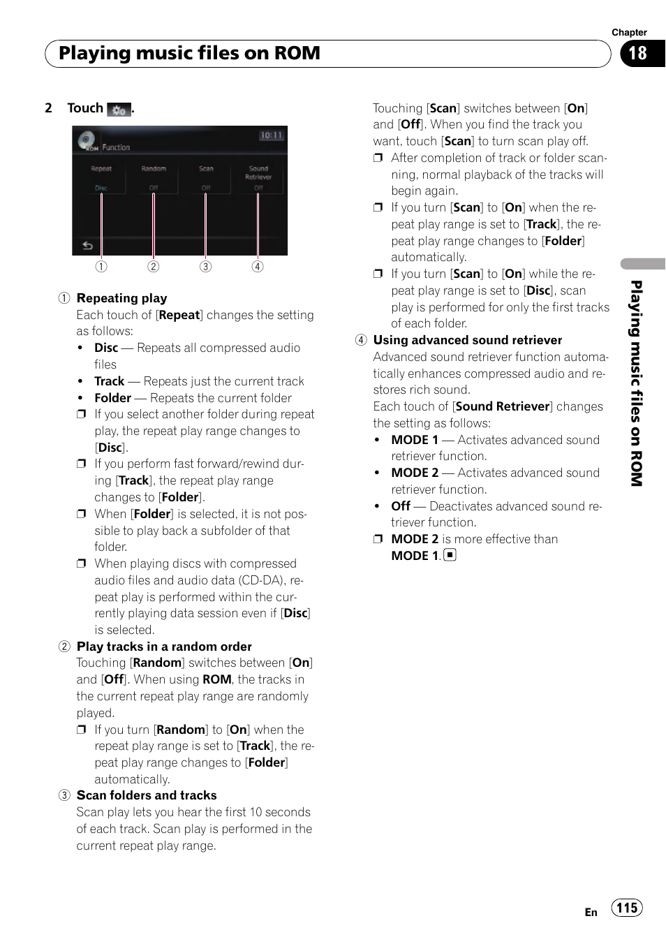 Playing music files on rom | Pioneer SUPER TUNER AVIC-Z110BT User Manual | Page 115 / 211