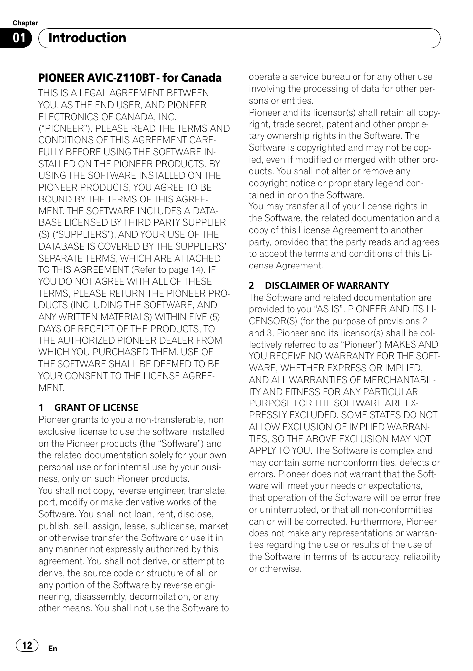 Pioneer avic-z110bt - for, Canada, Introduction | Pioneer avic-z110bt - for canada | Pioneer SUPER TUNER AVIC-Z110BT User Manual | Page 12 / 211