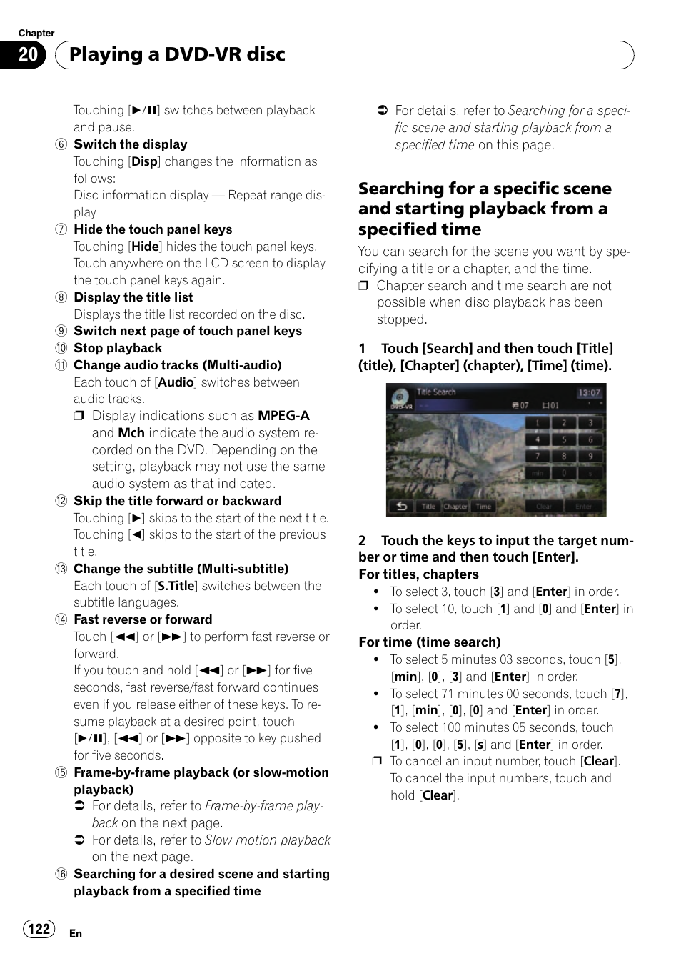 Searching for a specific scene and, Starting playback from a specified time, Playing a dvd-vr disc | Pioneer SUPER TUNER AVIC-Z110BT User Manual | Page 122 / 211