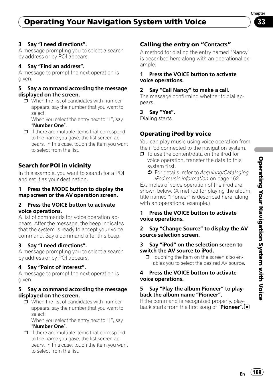 Operating your navigation system with voice | Pioneer SUPER TUNER AVIC-Z110BT User Manual | Page 169 / 211