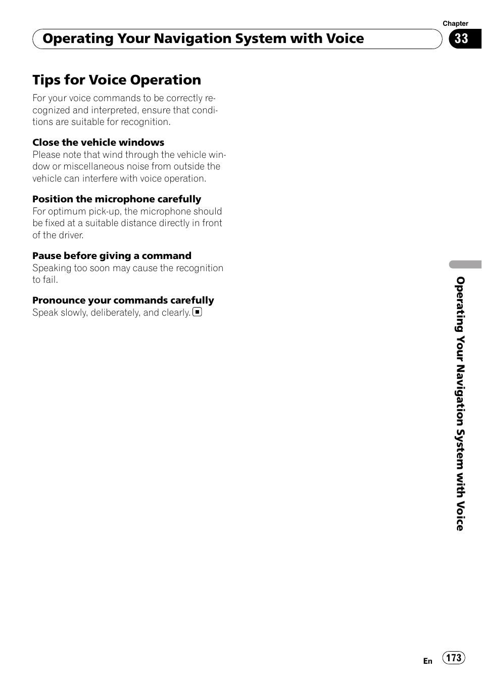 Tips for voice operation, Operating your navigation system with voice | Pioneer SUPER TUNER AVIC-Z110BT User Manual | Page 173 / 211