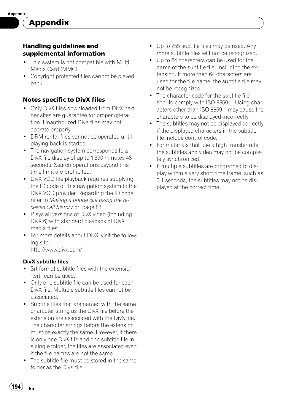 Appendix | Pioneer SUPER TUNER AVIC-Z110BT User Manual | Page 194 / 211