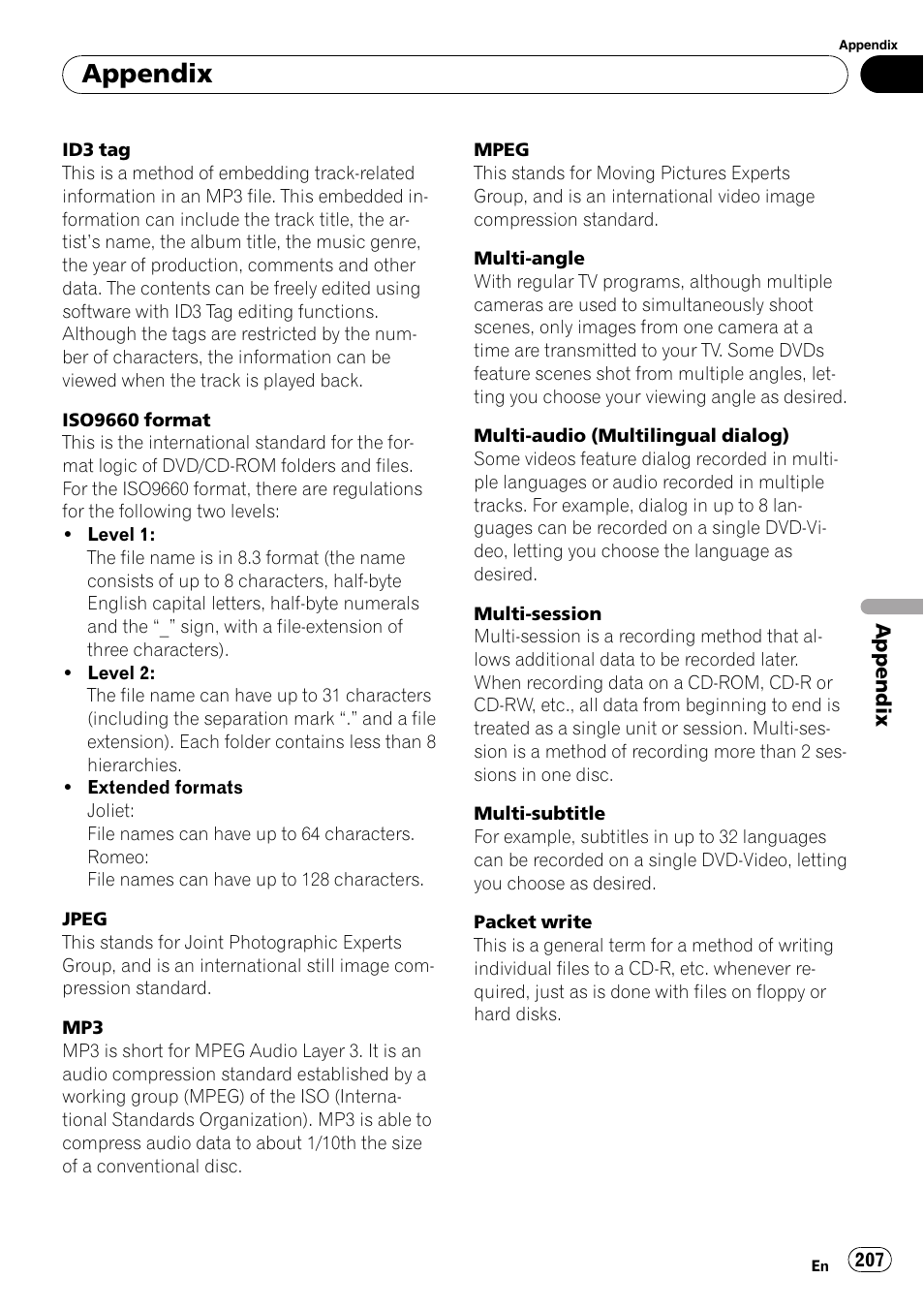 Appendix | Pioneer SUPER TUNER AVIC-Z110BT User Manual | Page 207 / 211