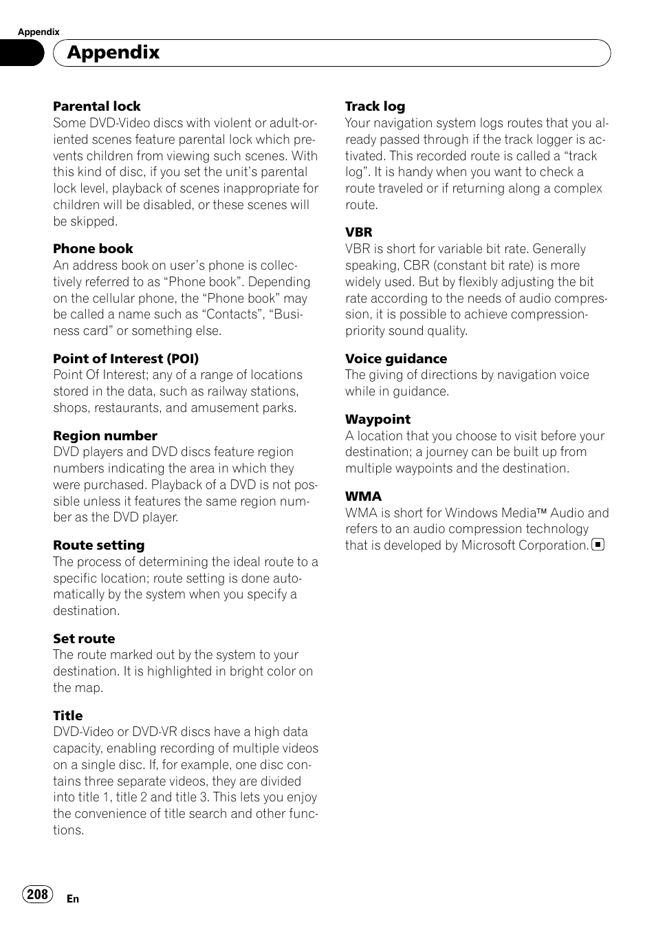 Appendix | Pioneer SUPER TUNER AVIC-Z110BT User Manual | Page 208 / 211