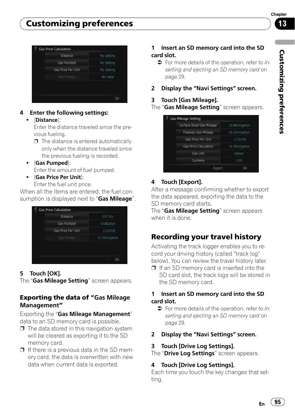 Recording your travel history 95, Customizing preferences, Recording your travel history | Pioneer SUPER TUNER AVIC-Z110BT User Manual | Page 95 / 211