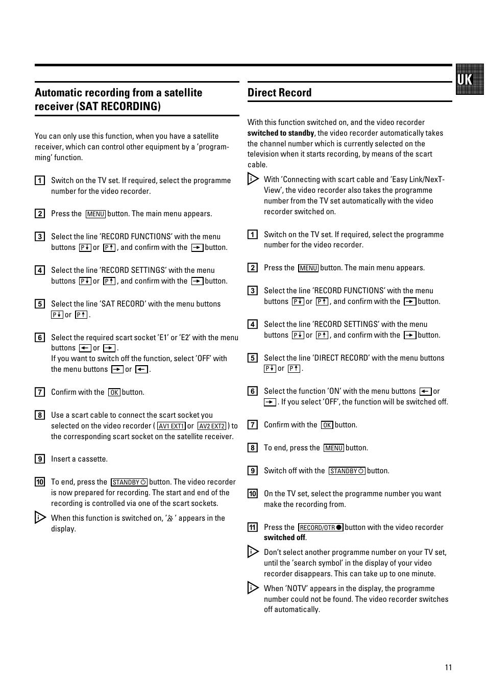 Direct record | Pioneer VR805/07 User Manual | Page 11 / 24