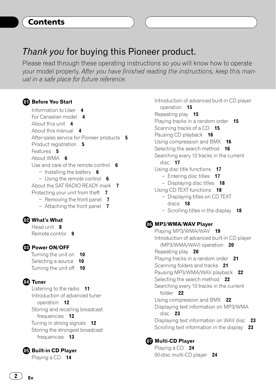 Pioneer DEH P3700MP User Manual | Page 2 / 51