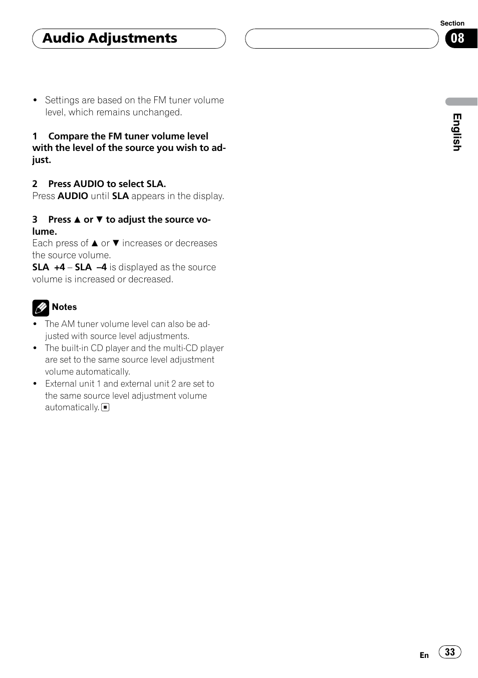 Audio adjustments | Pioneer DEH P3700MP User Manual | Page 33 / 51