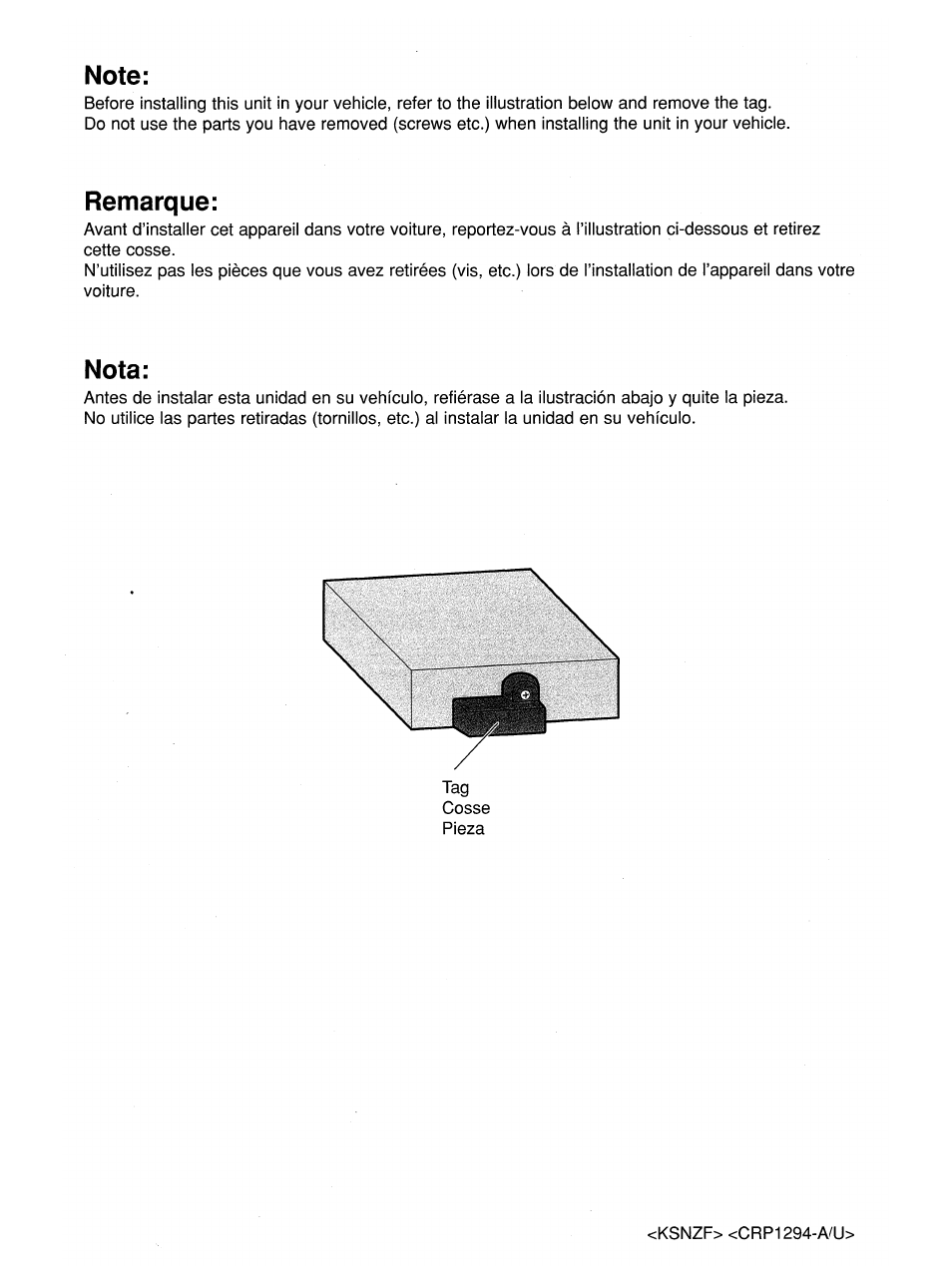 Note - removing security tag | Pioneer DEH P3700MP User Manual | Page 49 / 51