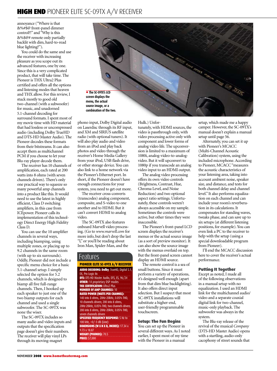 Features, High end pioneer elite sc-09tx a/v receiver | Pioneer Elite SC-09TX User Manual | Page 2 / 4