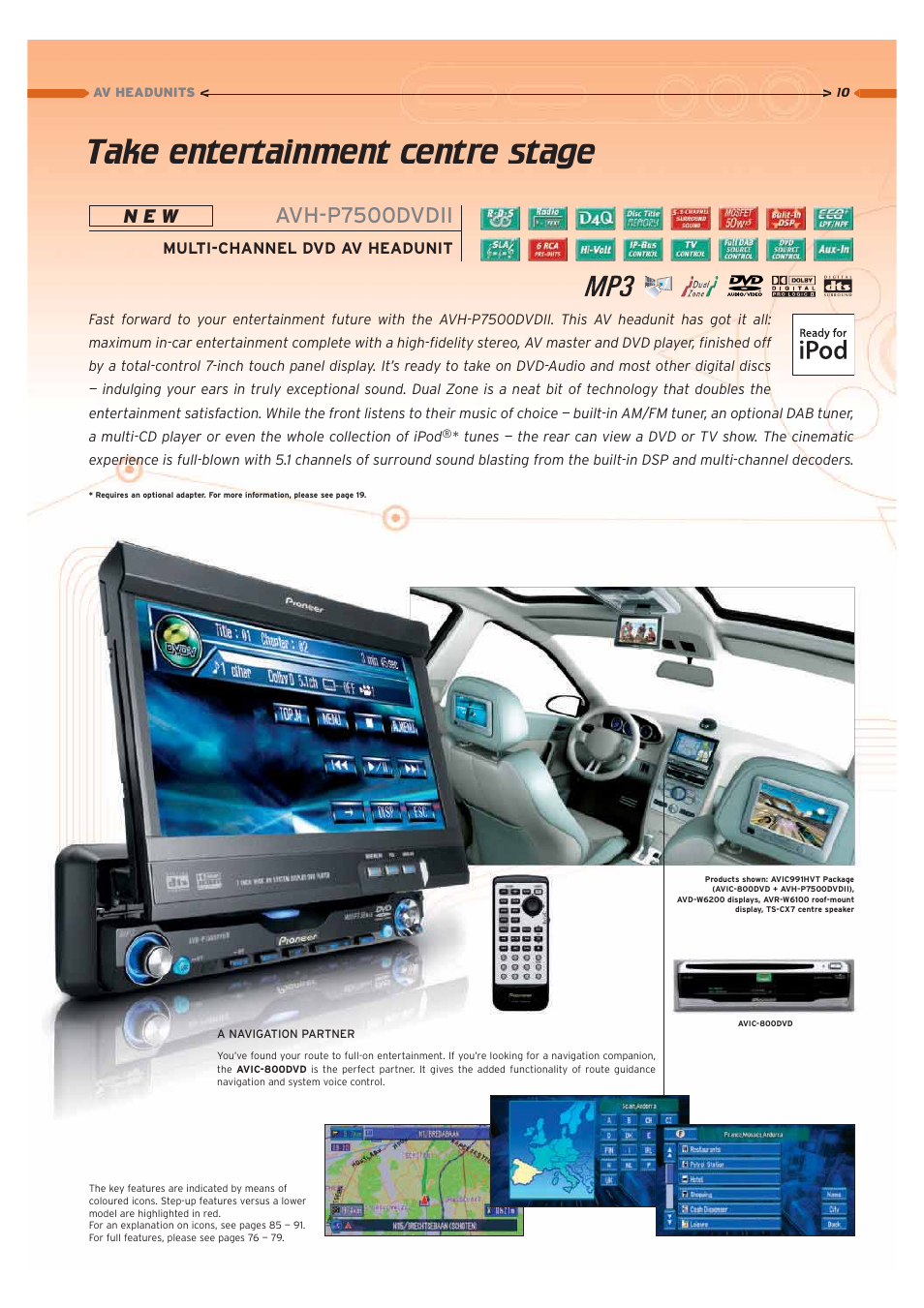 Take entertainment centre stage, Avh-p7500dvdii, N e w | Pioneer Car CD MP3 Player User Manual | Page 10 / 39