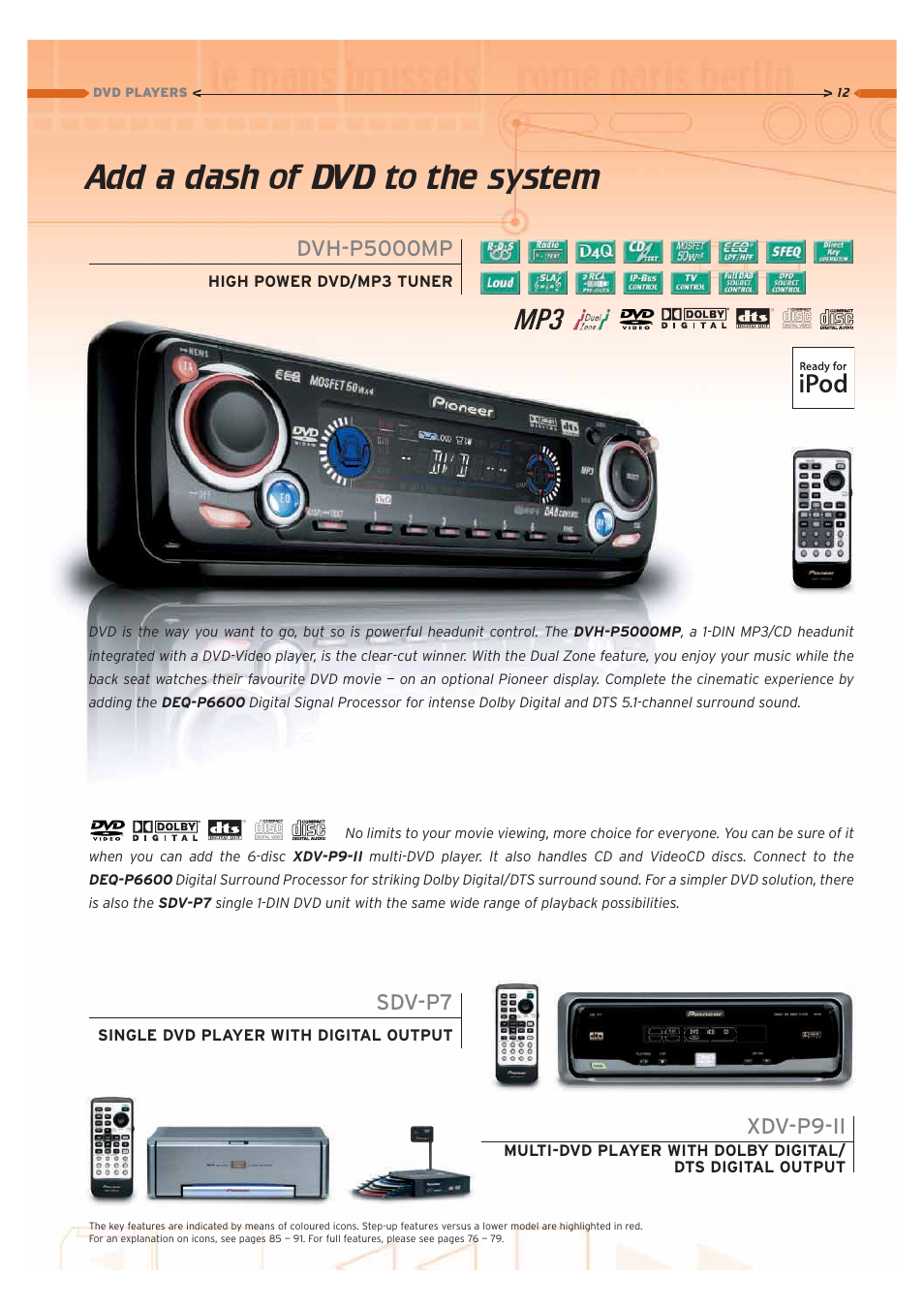 Add a dash of dvd to the system, Sdv-p7, Dvh-p5000mp | Xdv-p9-ii | Pioneer Car CD MP3 Player User Manual | Page 12 / 39