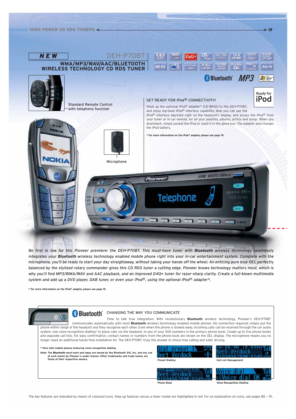 Deh-p70bt, N e w | Pioneer Car CD MP3 Player User Manual | Page 18 / 39