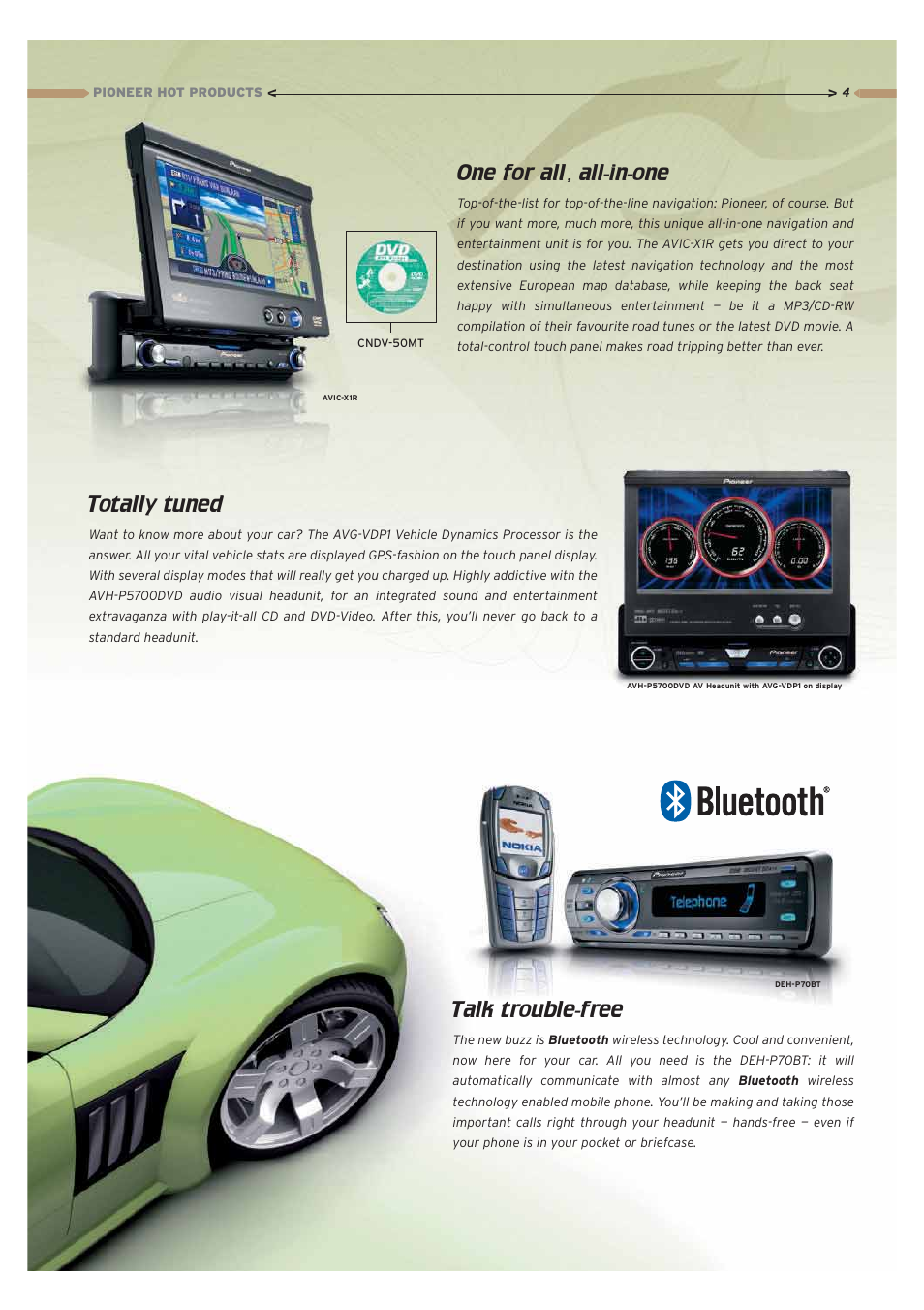 One for all, all-in-one, Totally tuned, Talk trouble-free | Pioneer Car CD MP3 Player User Manual | Page 4 / 39