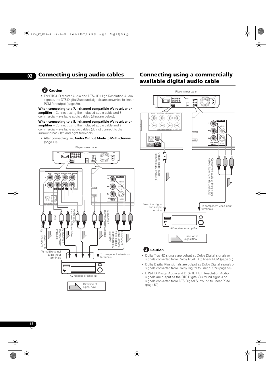 Connecting using audio cables | Pioneer BDP-LX08 User Manual | Page 18 / 72