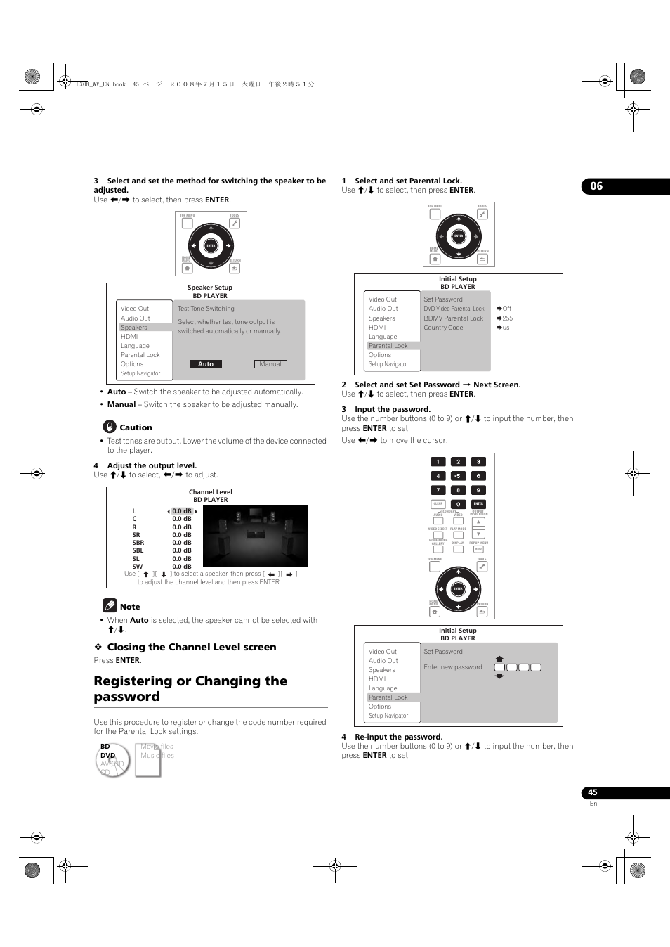 Registering or changing the password, Closing the channel level screen | Pioneer BDP-LX08 User Manual | Page 45 / 72