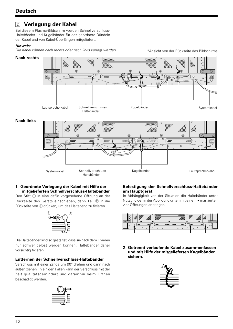 Deutsch, Verlegung der kabel | Pioneer PDP-S09LR User Manual | Page 12 / 28