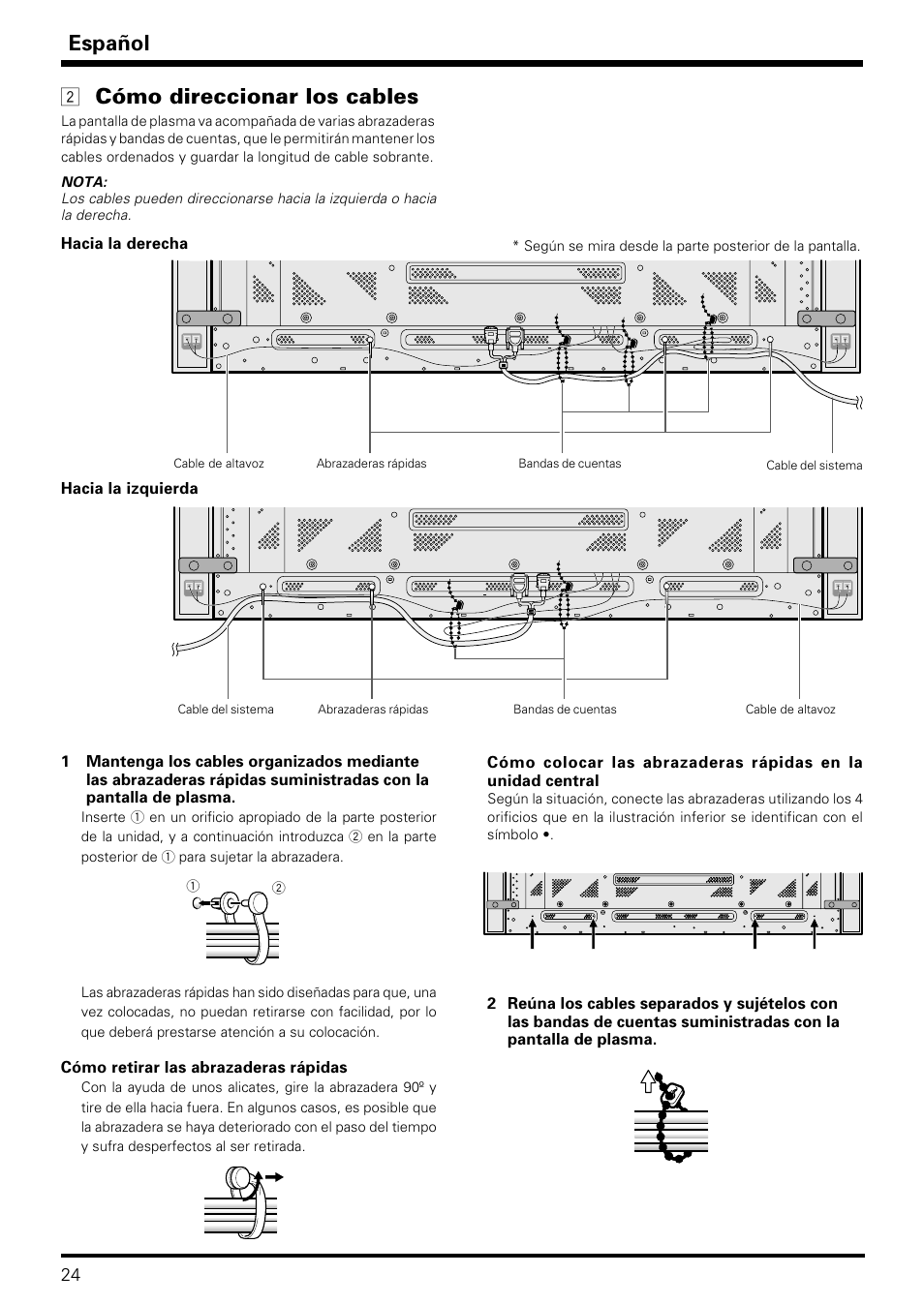 Español, Cómo direccionar los cables | Pioneer PDP-S09LR User Manual | Page 24 / 28