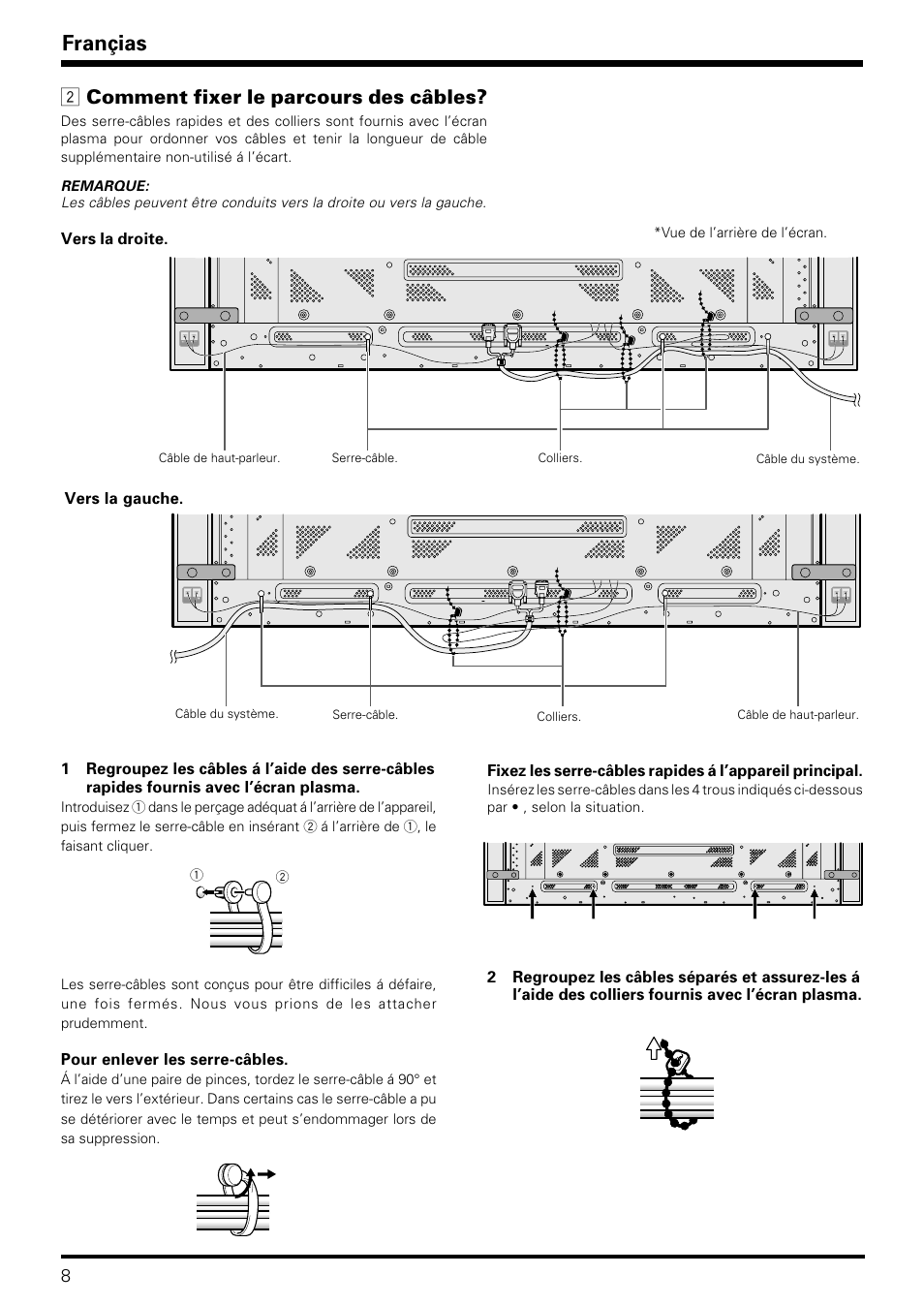 Françias, 2 comment fixer le parcours des câbles | Pioneer PDP-S09LR User Manual | Page 8 / 28