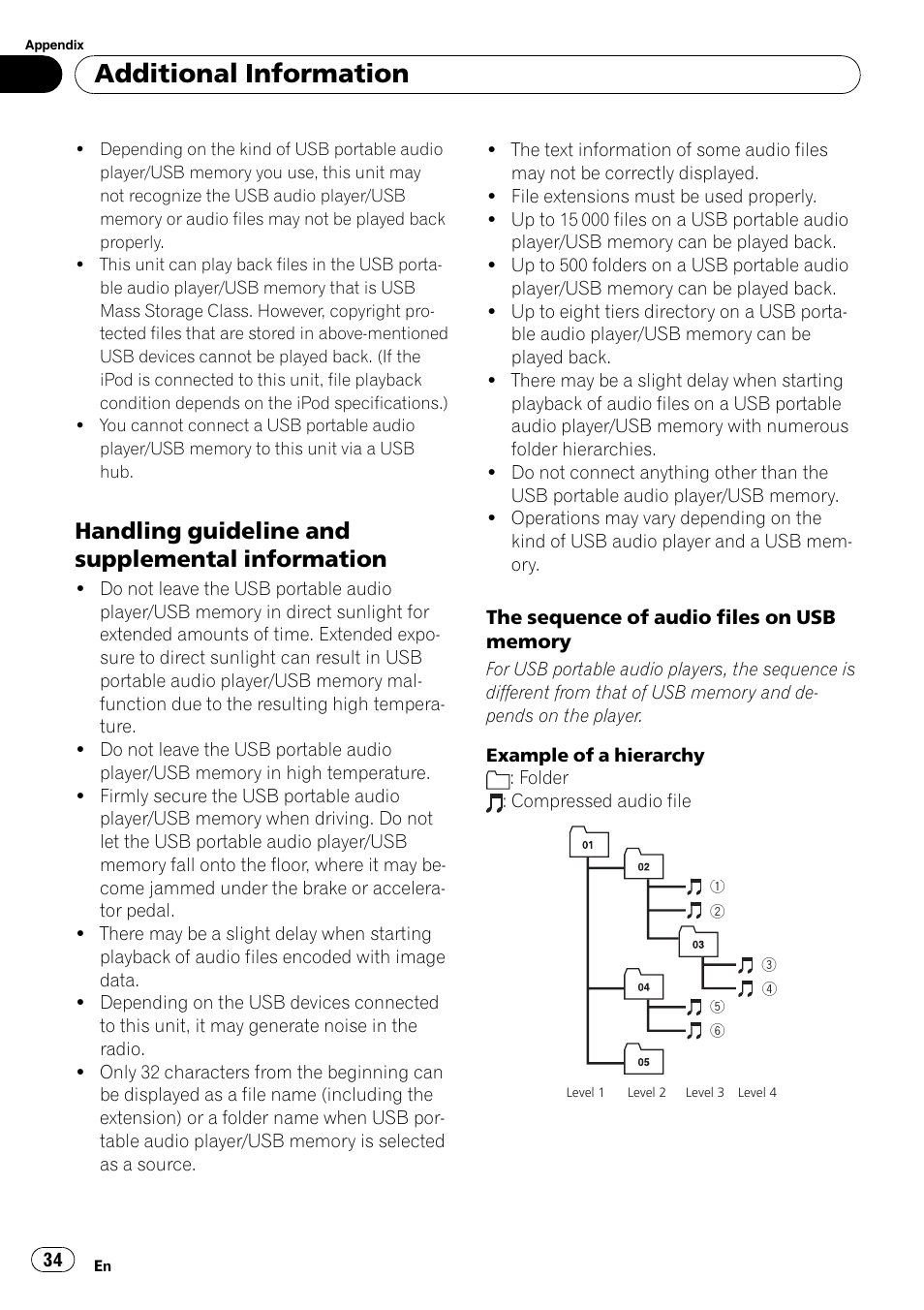 Handling guideline and supplemental, Information, Additional information | Handling guideline and supplemental information | Pioneer DEH-50UB  EN User Manual | Page 34 / 77